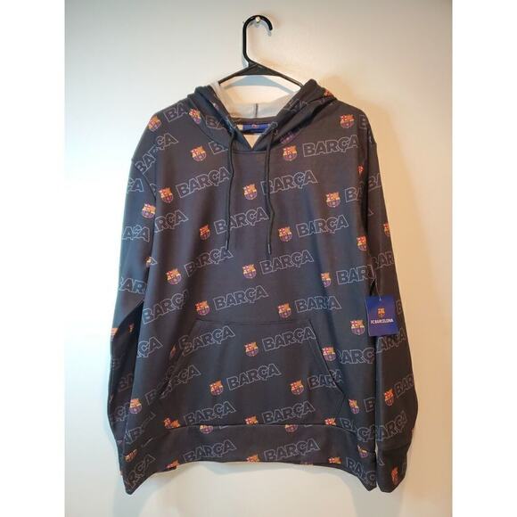 FC Barcelona FCB Soccer Hooded Sweatshirt Hooded Hoodie Men’s Large Black NWT - Picture 1 of 8